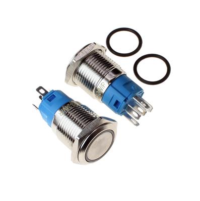 METAL SWITCH WATERPROOF WITH LIGHT SELF-LOCKING 16MM | کلید فشاری فلزی چراغ دار قطر 16 میلی متر