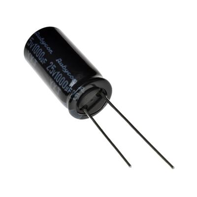 1000UF 25V-10*20-105C-BLACK | 25YXJ1000M10X20 | خازن الکترولیت 1000 میکرو 25 ولت