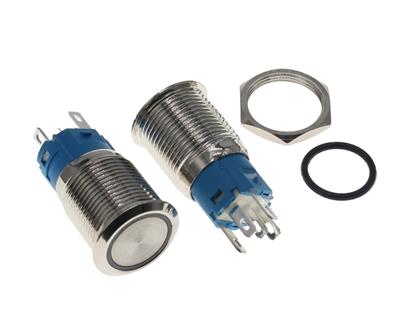 METAL SWITCH WATERPROOF WITH LIGHT SELF-LOCKING 16MM | کلید فشاری فلزی چراغ دار قطر 16 میلی متر