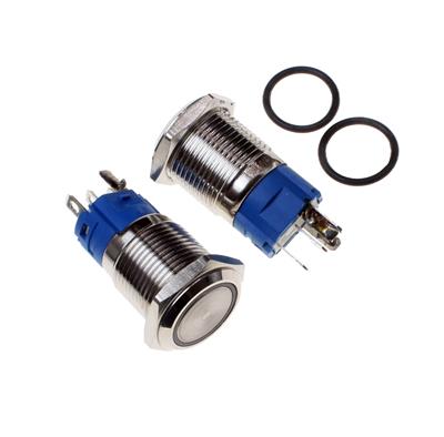 METAL SWITCH WATERPROOF WITH LIGHT SELF-LOCKING 16MM | کلید فشاری فلزی چراغ دار قطر 16 میلی متر